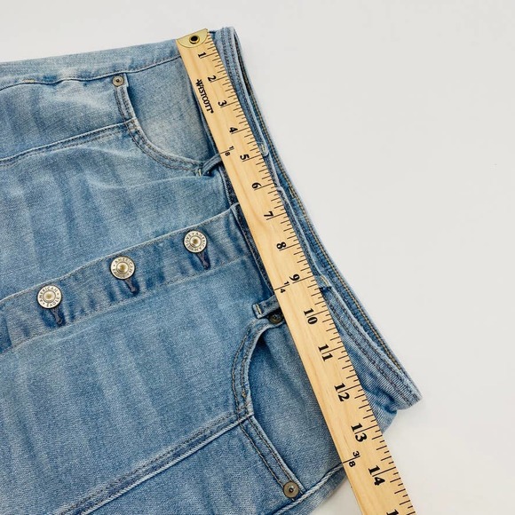 American Eagle Light Wash Button Front Hi-Rise A-Line Skirt Super Stretch Sz 4 - Picture 6 of 13